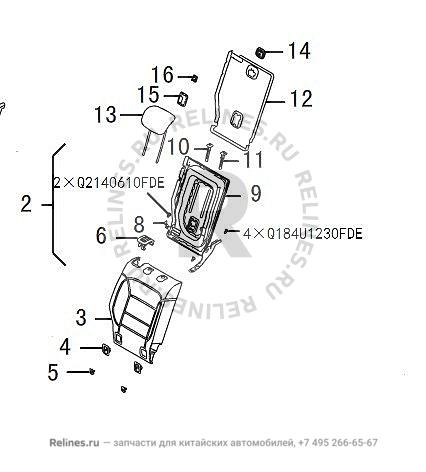 Mid seat backrest assy RH