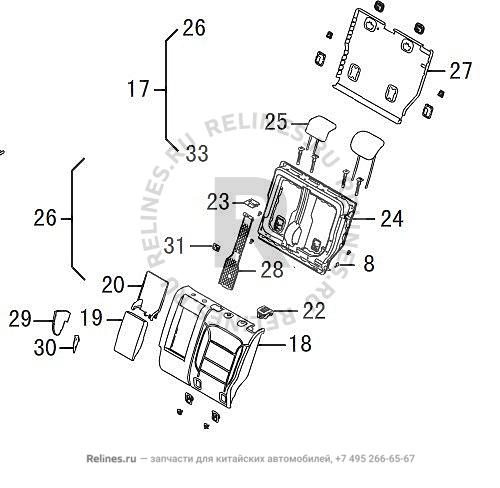 Mid seat backrest assy LH