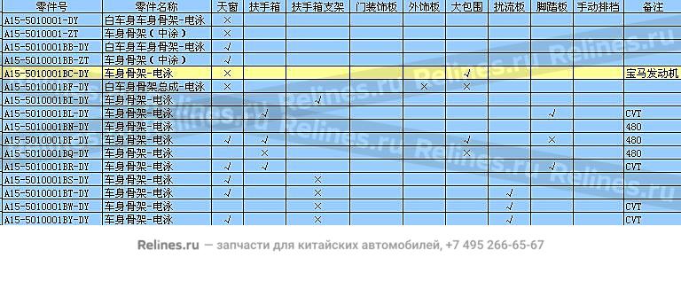 Body frame - A15-50***1BC-DY