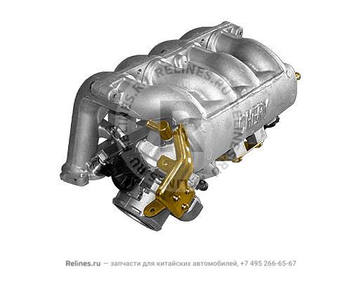 Inlet manifold with throttle body and fuel rail as