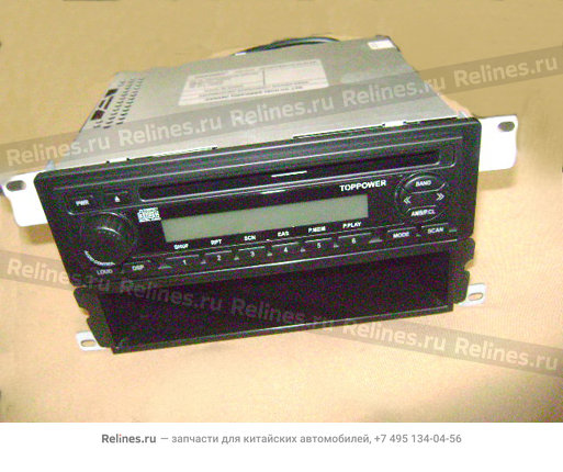 Магнитола кассетная (1 DIN) в сборе с кожухом (2 DIN) и полкой