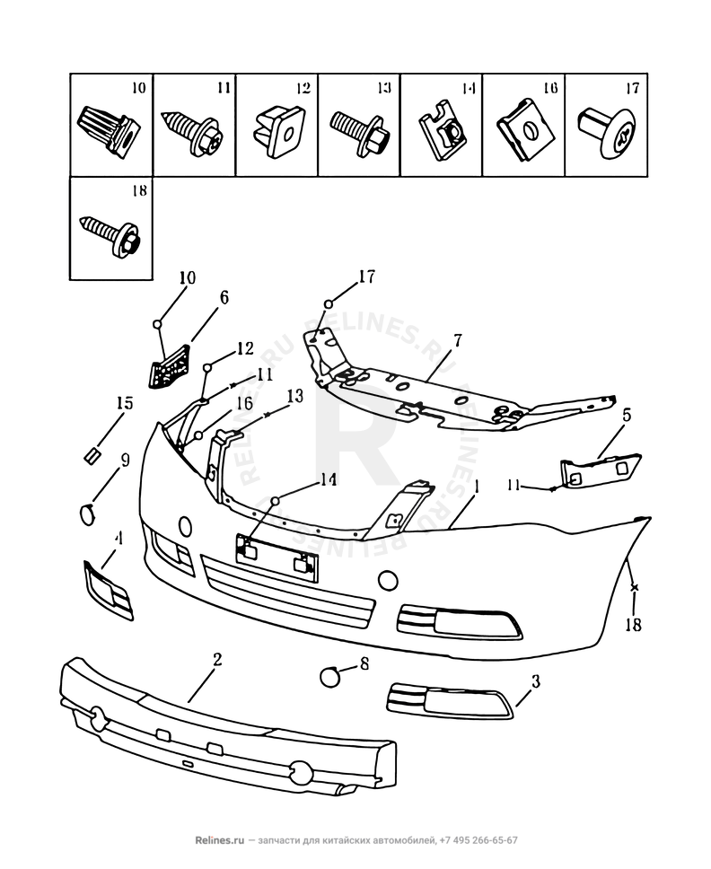 Передний бампер (FE-1) — схема
