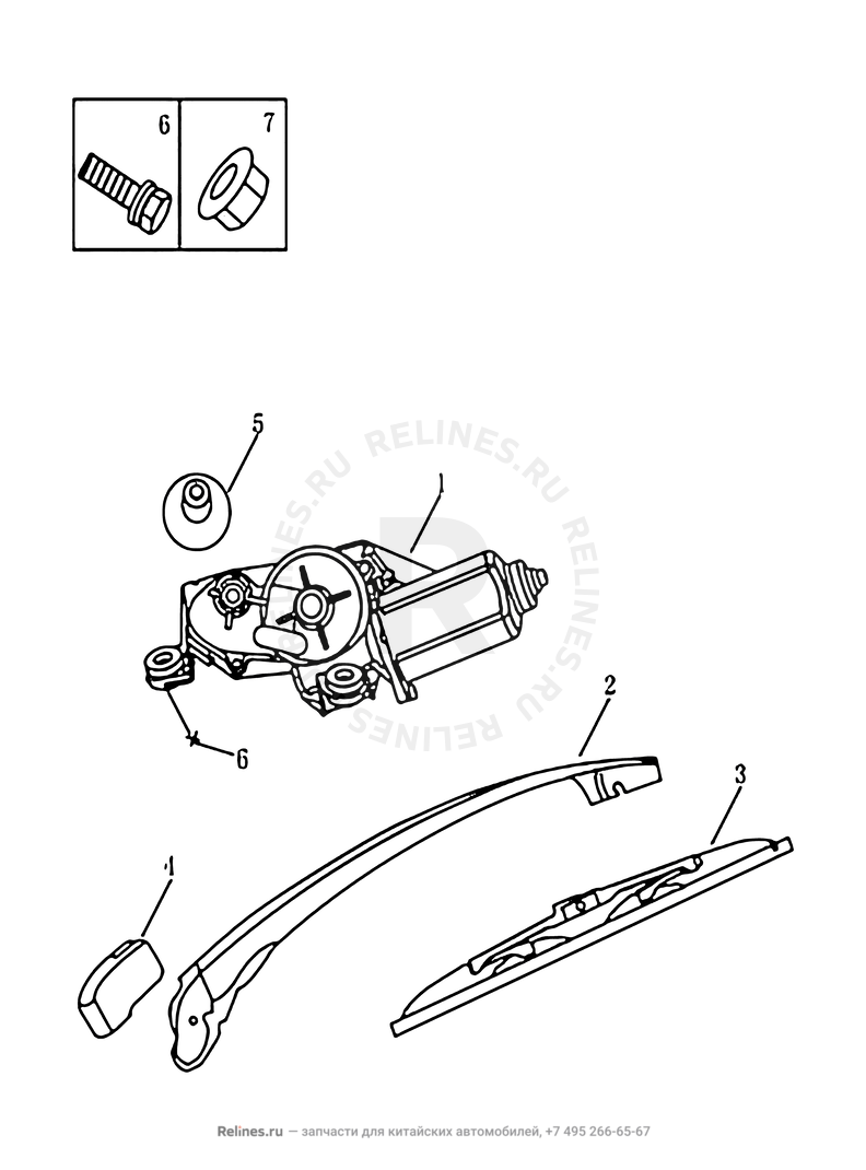 Мотор и щетка стеклоочистителя (заднего) (FE-2) — схема