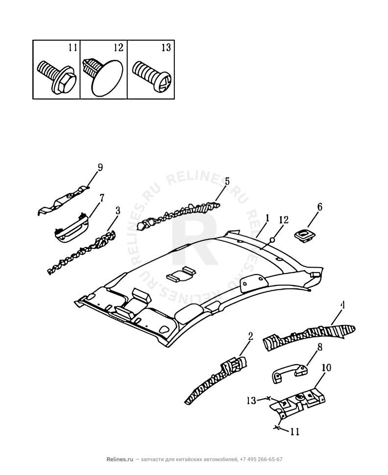 Обшивка потолка, потолочные ручки (FE-1) (2) — схема
