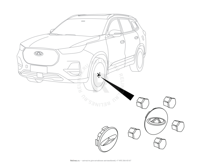Запчасти Chery Tiggo 8 Pro Поколение I (2020)  — Колпак колеса (литой диск) (2) — схема