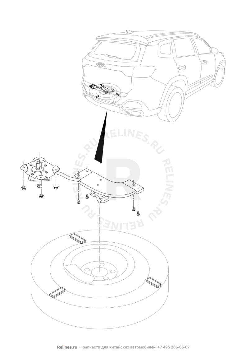 Система крепления запасного колеса (2) Chery Tiggo 8 Pro — схема