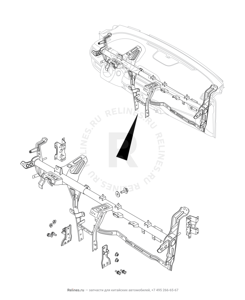 Запчасти Chery Tiggo 8 Pro Поколение I (2020)  — Рама передней панели (торпедо) (2) — схема