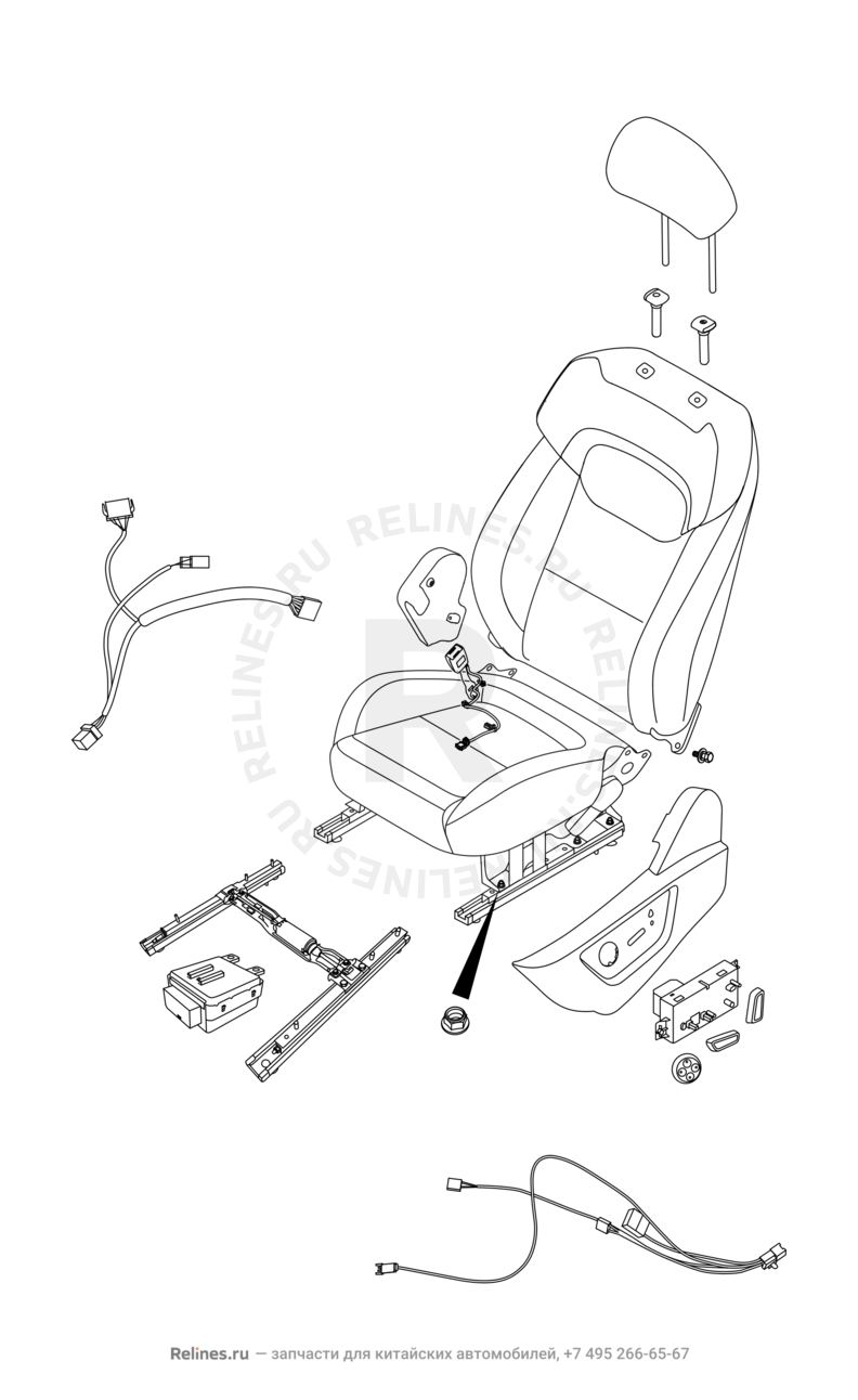 Запчасти Chery Tiggo 8 Pro Max Поколение I (2022)  — Сиденье переднее левое, механизмы регулировки и ремень безопасности — схема