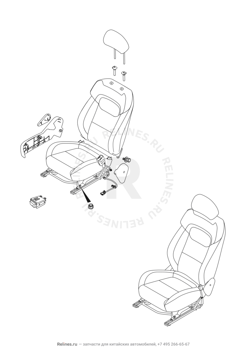 Запчасти Chery Tiggo 8 Pro Max Поколение I (2022)  — Сиденье переднее правое, механизмы регулировки и ремень безопасности — схема