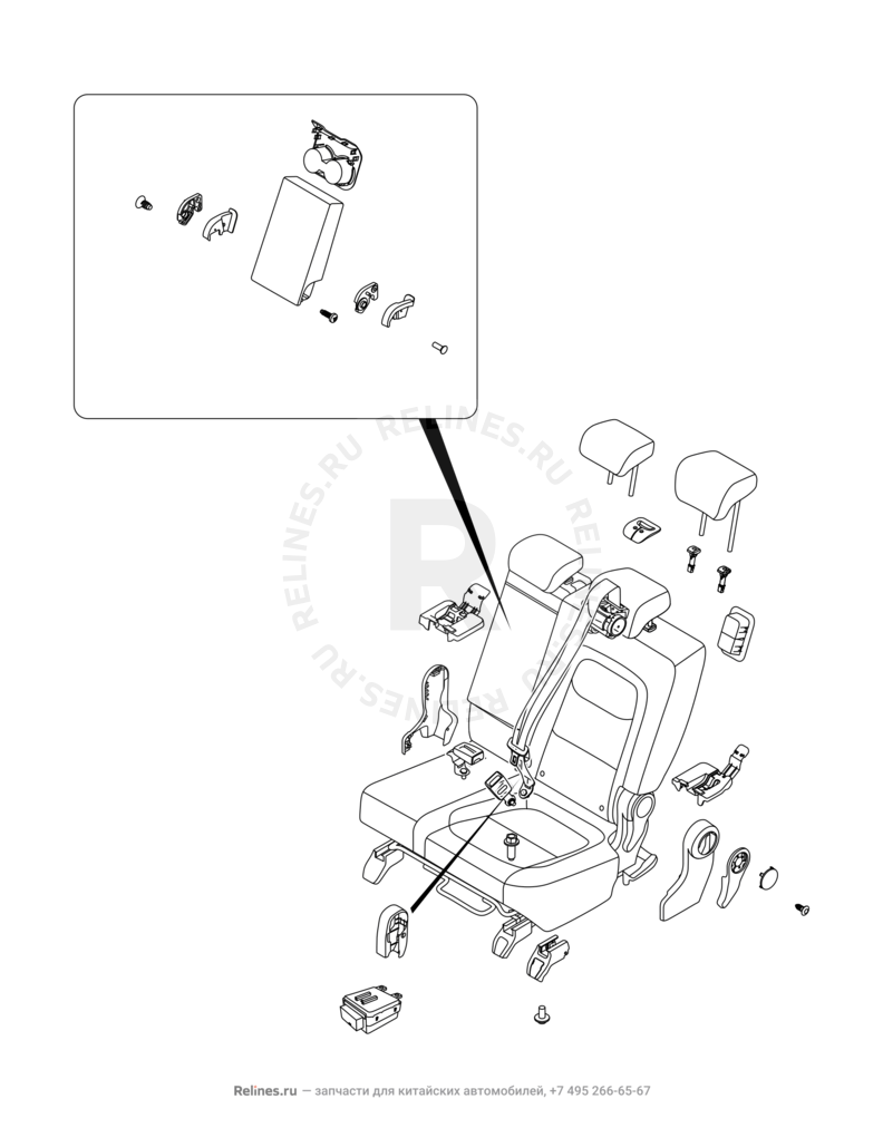 Запчасти Chery Tiggo 8 Pro Поколение I (2020)  — Сиденья, механизмы регулировки и ремни безопаности — схема