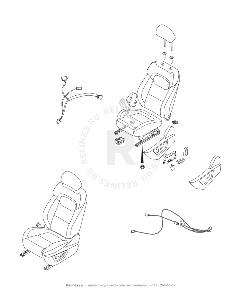 Запчасти Chery Tiggo 8 Поколение I (2018)  — Сиденье переднее левое, механизмы регулировки и ремень безопасности (2) — схема