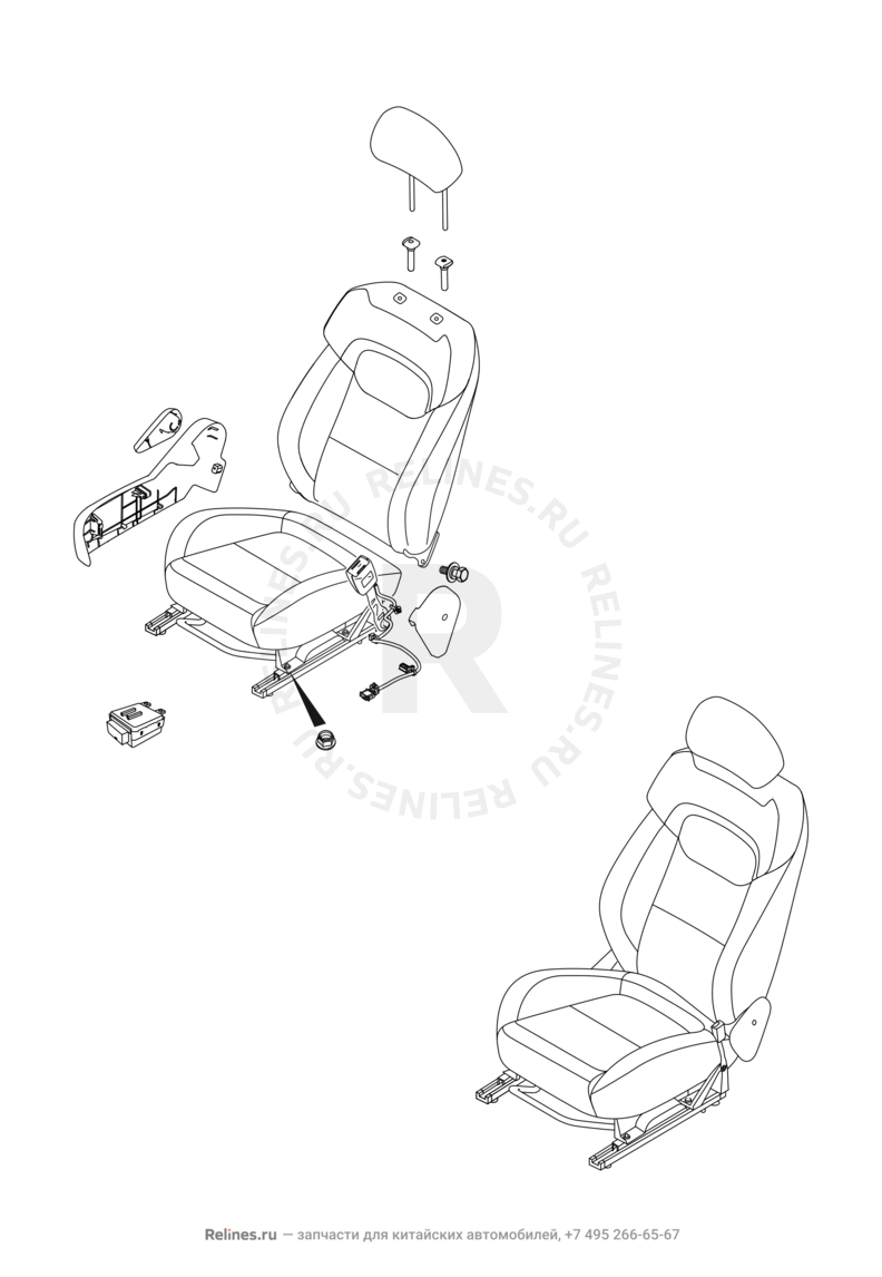 Запчасти Chery Tiggo 8 Поколение I (2018)  — Сиденье переднее правое, механизмы регулировки и ремень безопасности (2) — схема
