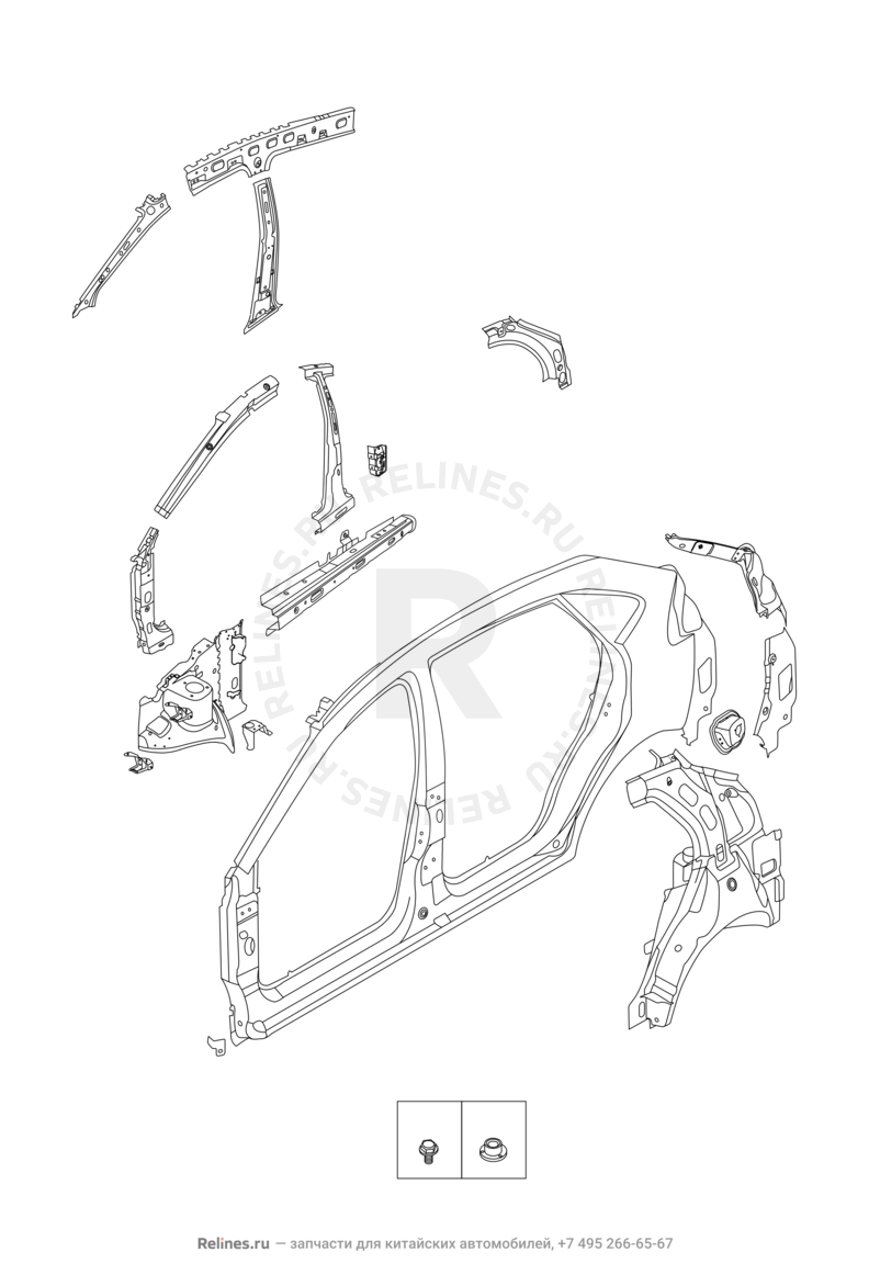 Запчасти Chery Tiggo 2 Pro Поколение I (2021)  — Кузовные детали (1) — схема