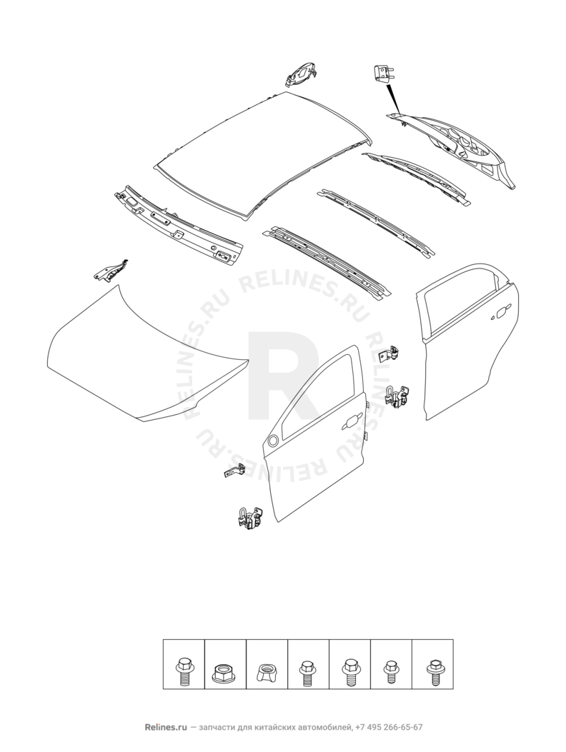 Запчасти Chery Tiggo 2 Pro Поколение I (2021)  — Кузовные детали — схема