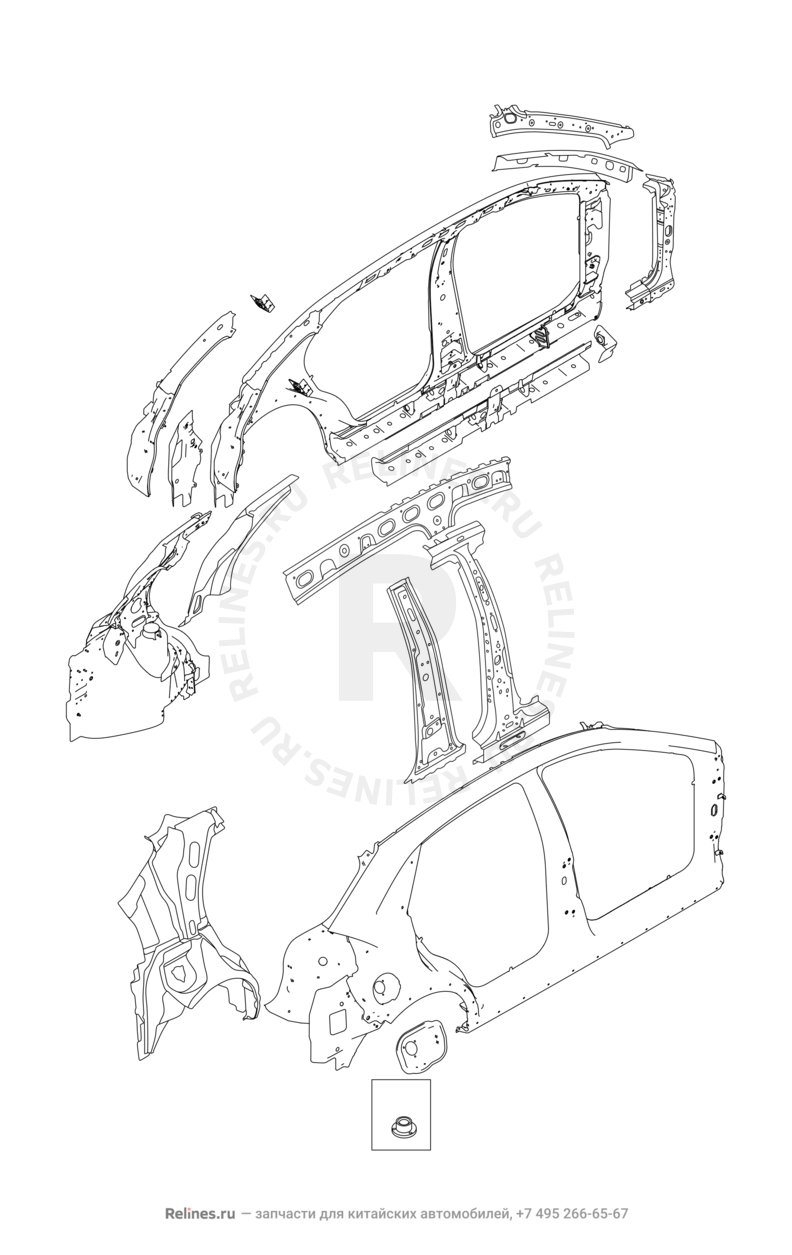 Запчасти Chery Tiggo 2 Поколение I (2016)  — Кузовные детали (1) — схема