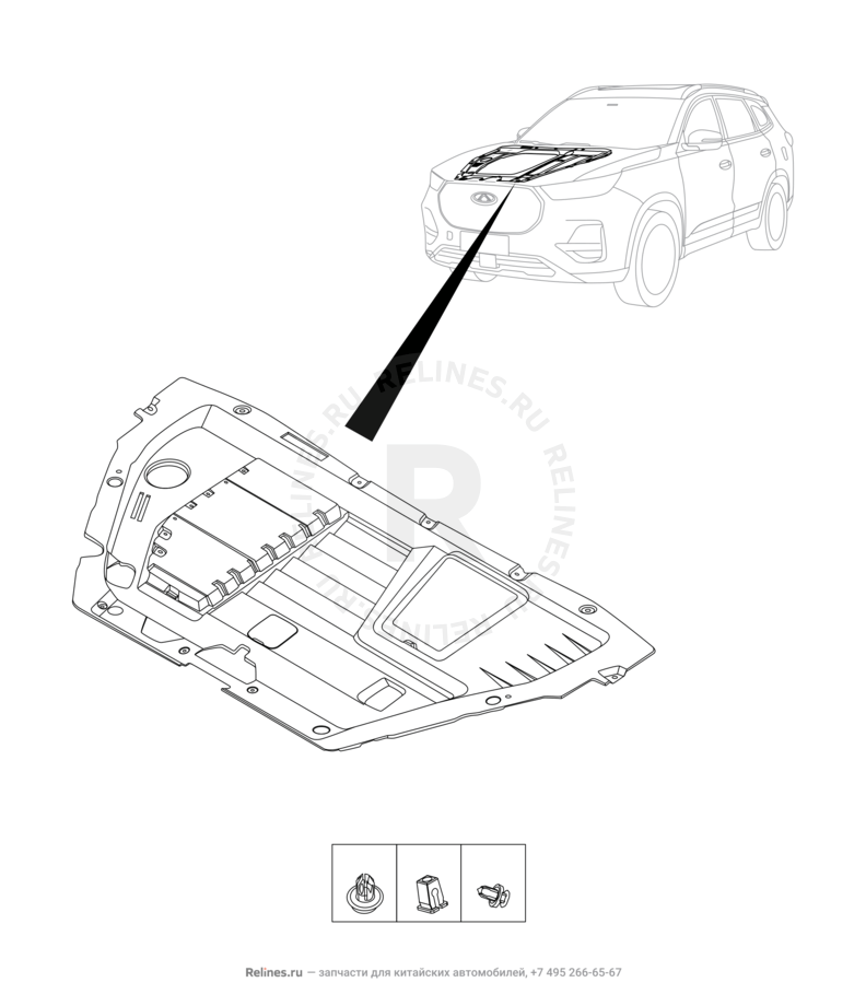 Запчасти Chery Tiggo 8 Pro Поколение I (2020)  — Накладка моторного отсека (2) — схема