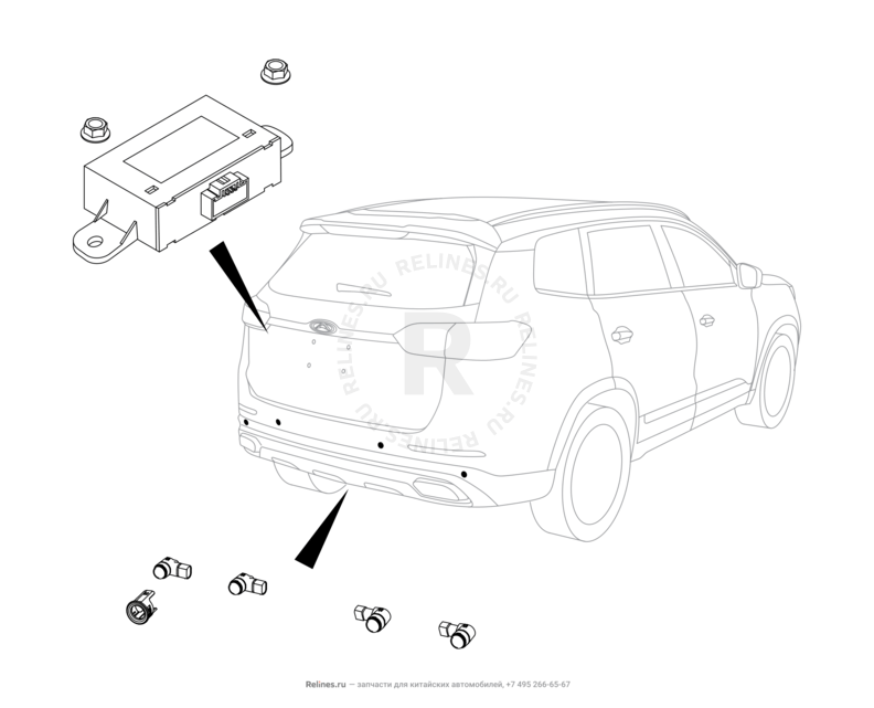 Запчасти Chery Tiggo 8 Pro Поколение I (2020)  — Датчики парковки (парктроники) (3) — схема