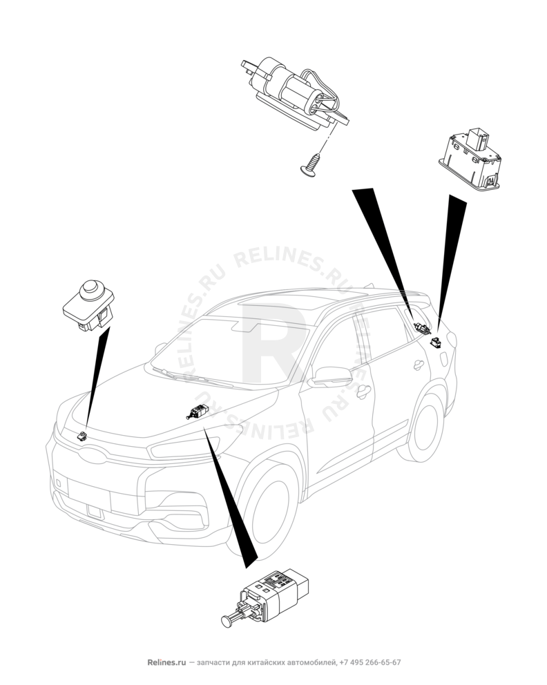 Запчасти Chery Tiggo 8 Pro Поколение I (2020)  — Включатель стоп-сигнала и концевик багажника (2) — схема