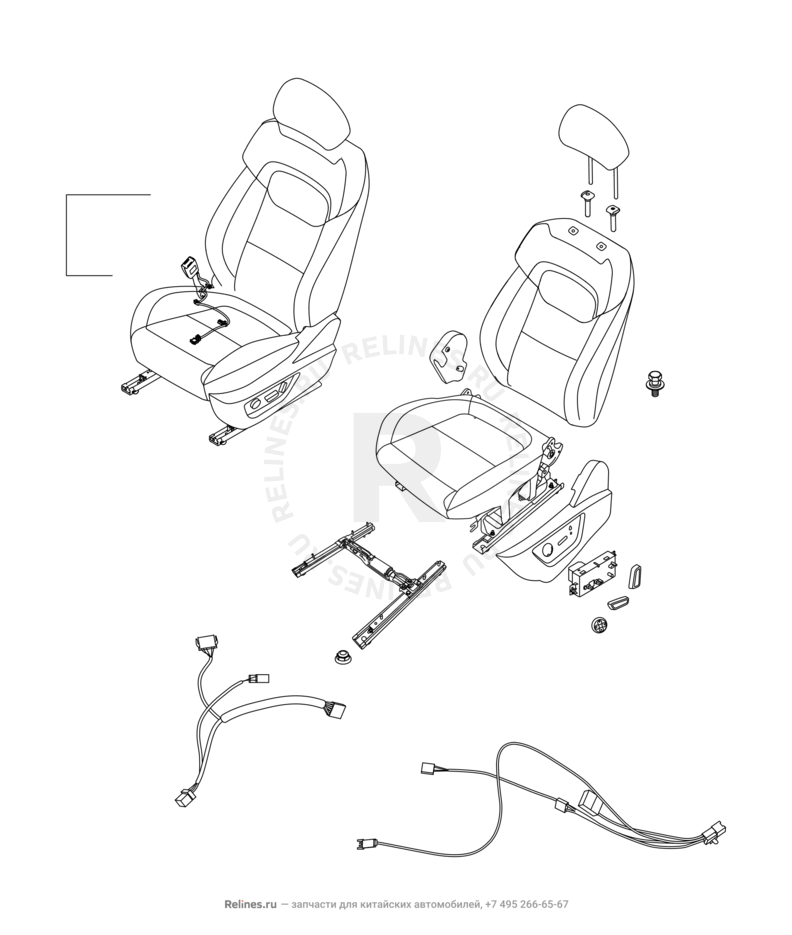 Составляющие передних сидений и механизмы регулировки Chery Tiggo 7 — схема