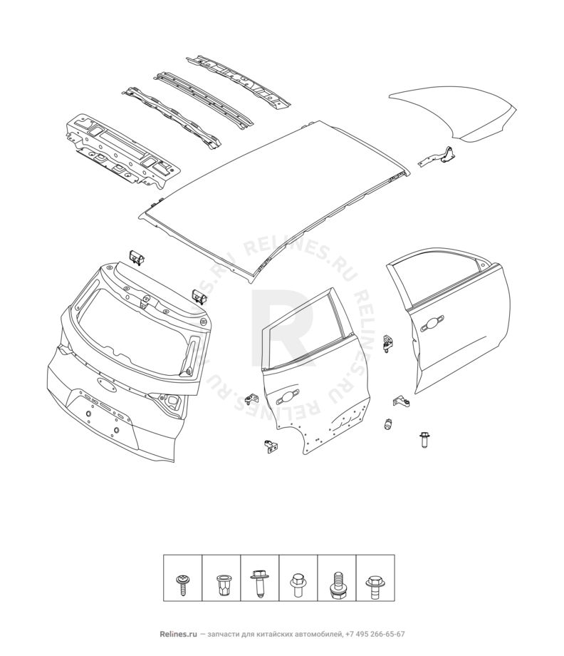 Кузовные детали Chery Tiggo 4 Pro — схема