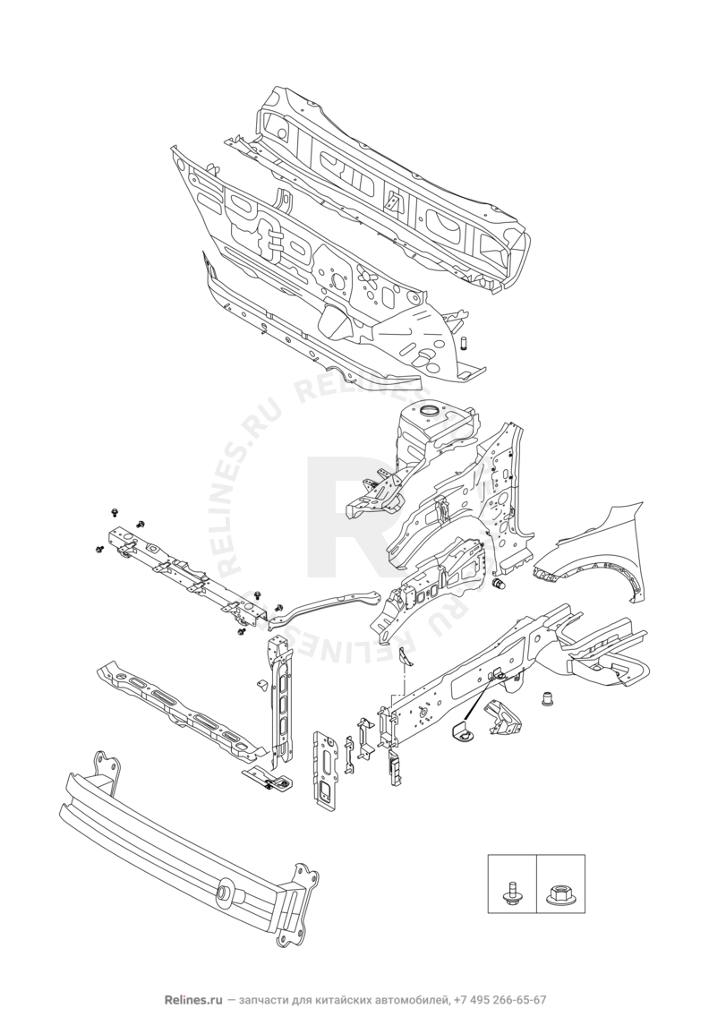 Лонжероны и перегородка моторного отсека Chery Tiggo 4 Pro — схема
