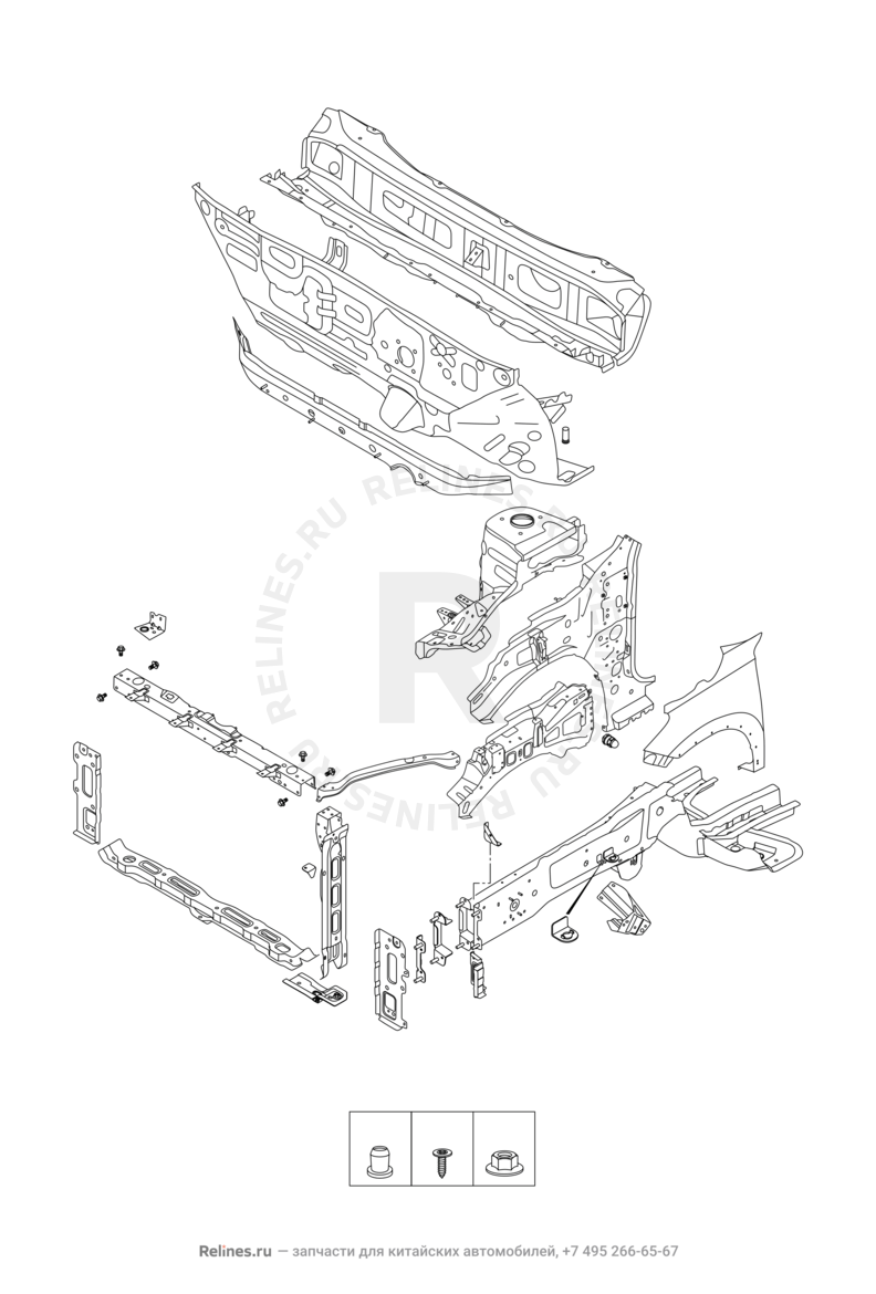 Запчасти Chery Tiggo 8 Поколение I (2018)  — Лонжероны и перегородка моторного отсека — схема