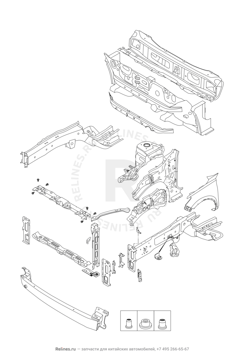 Лонжероны и перегородка моторного отсека Chery Tiggo 7 Pro Max — схема