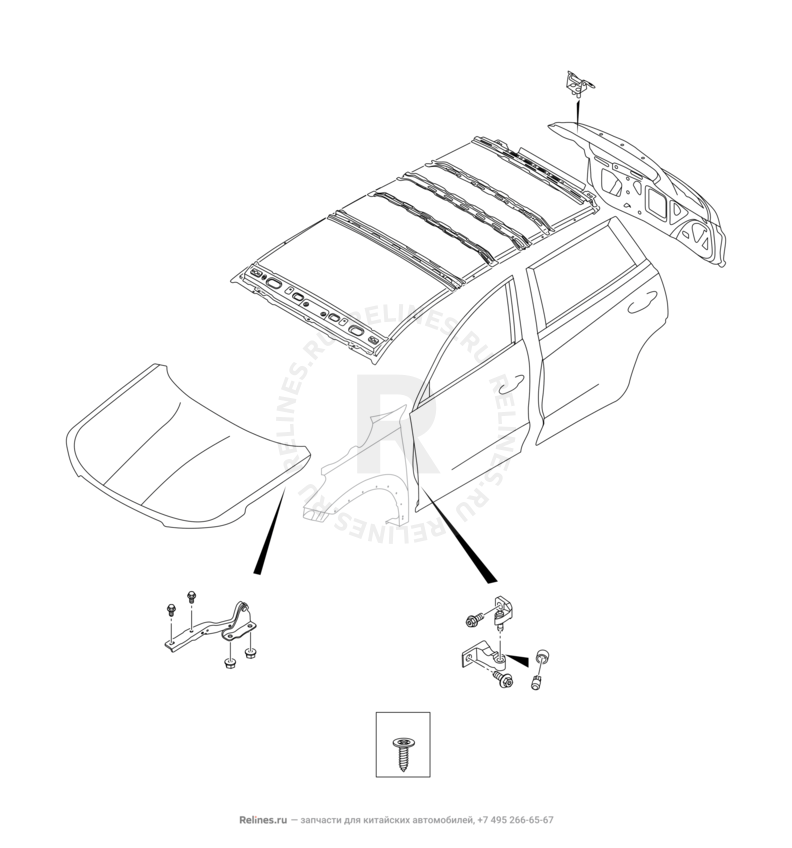 Запчасти Chery Tiggo 7 Pro Поколение I (2020)  — Кузовные детали — схема