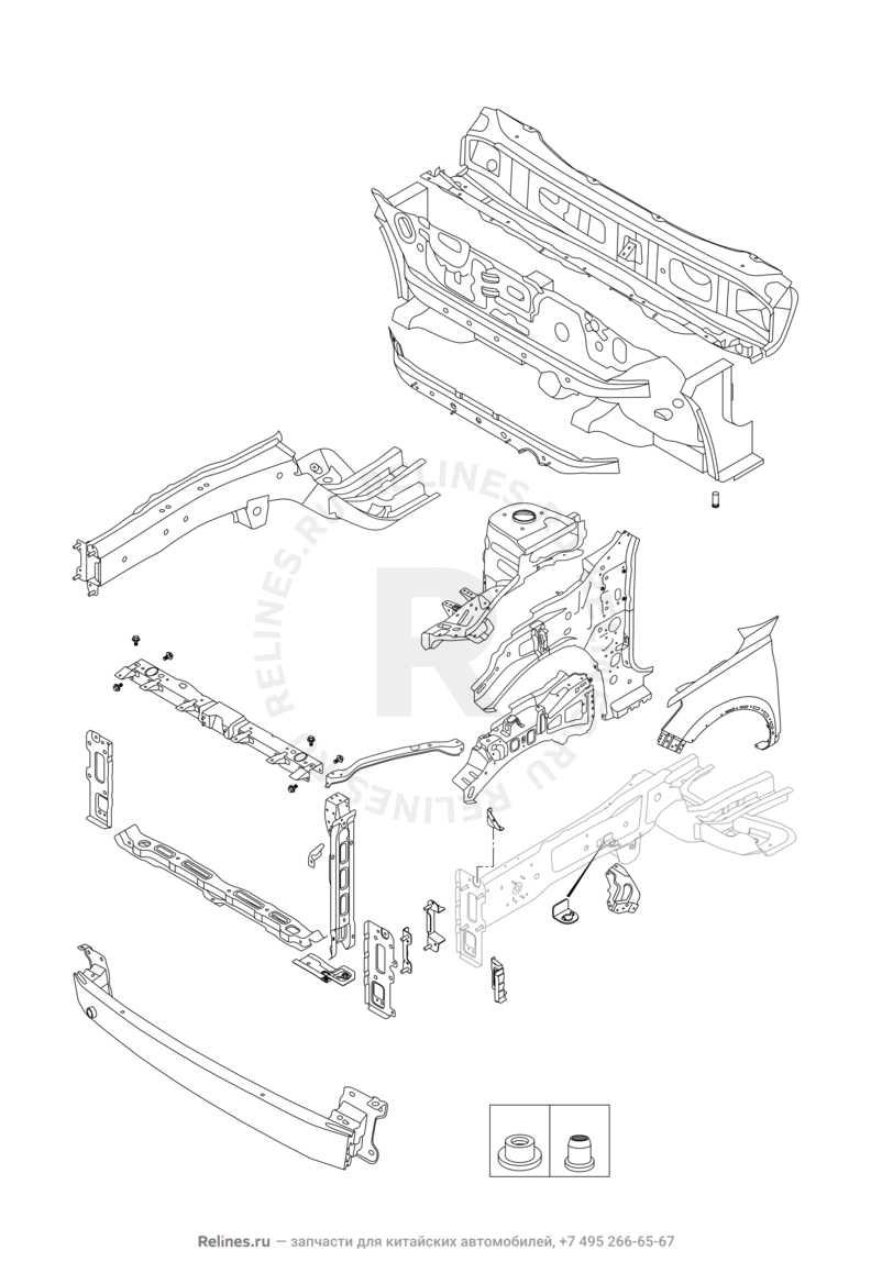 Лонжероны и перегородка моторного отсека Chery Tiggo 7 Pro — схема