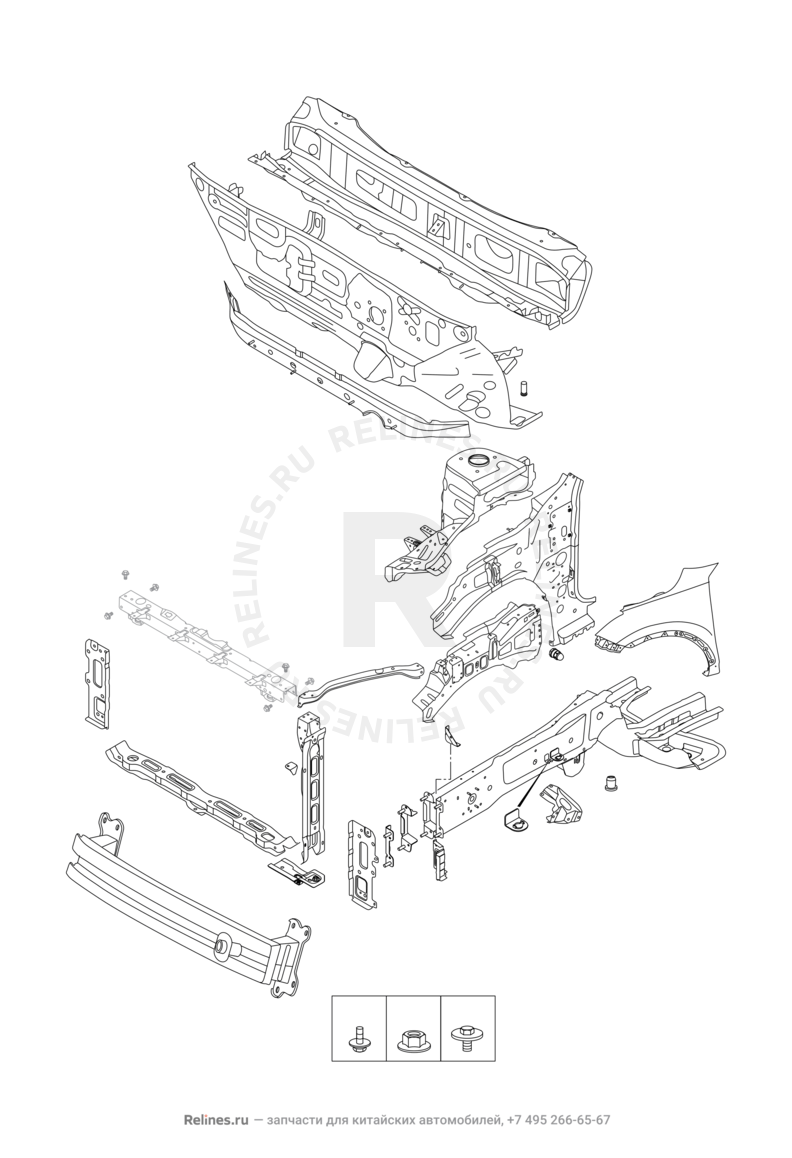 Лонжероны и перегородка моторного отсека Chery Tiggo 4 Pro — схема