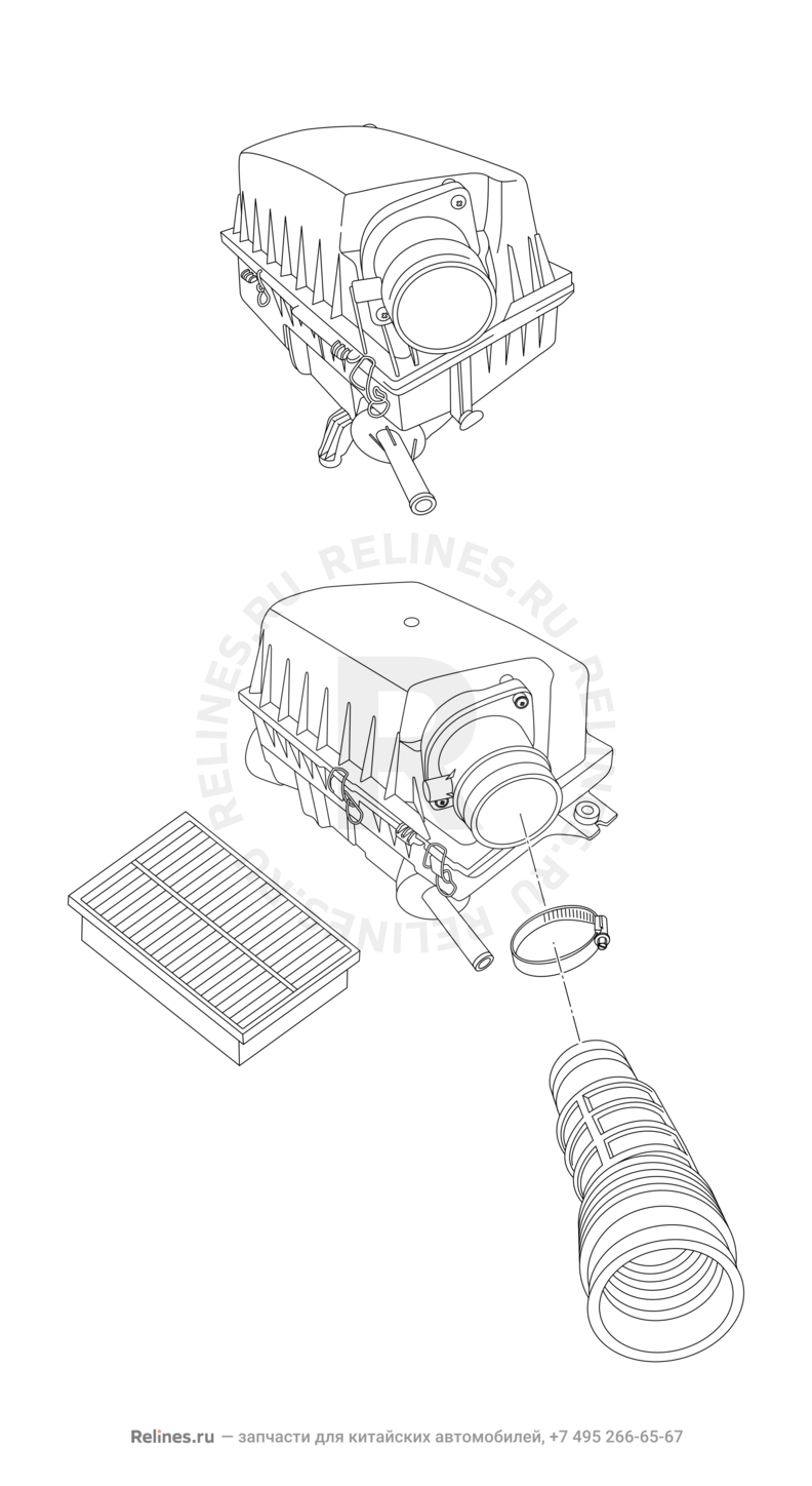 Запчасти Chery Amulet Поколение I (2003)  — Воздушный фильтр и корпус (3) — схема