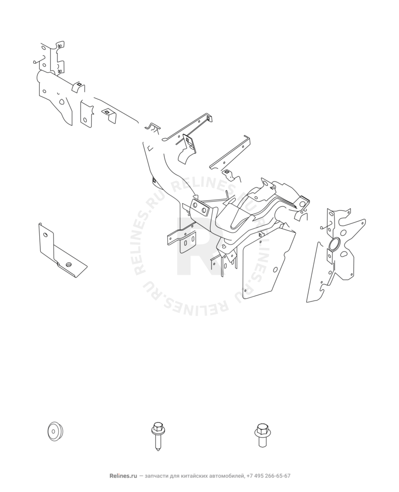 Рама передней панели (торпедо) и опора радиатора кондиционера Chery Bonus — схема