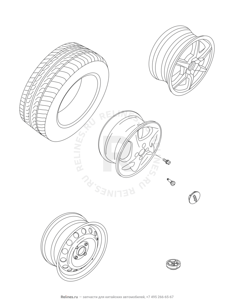 Запчасти Chery Amulet Поколение I (2003)  — Колесные диски алюминиевые (литые) и шины — схема