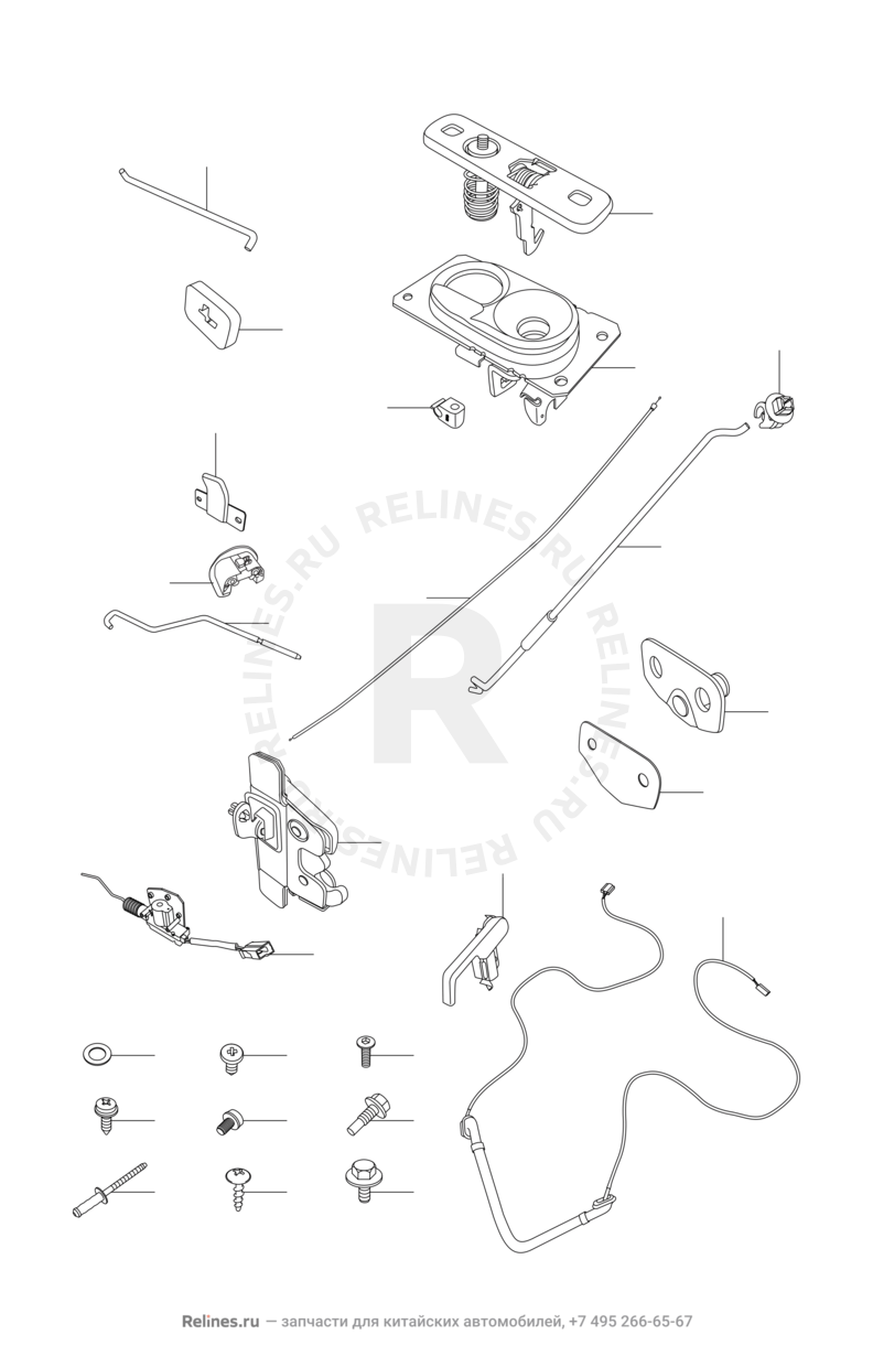 Запчасти Chery Amulet Поколение I (2003)  — Замки, ручки капота и багажника, ручка открывания топливного бака — схема