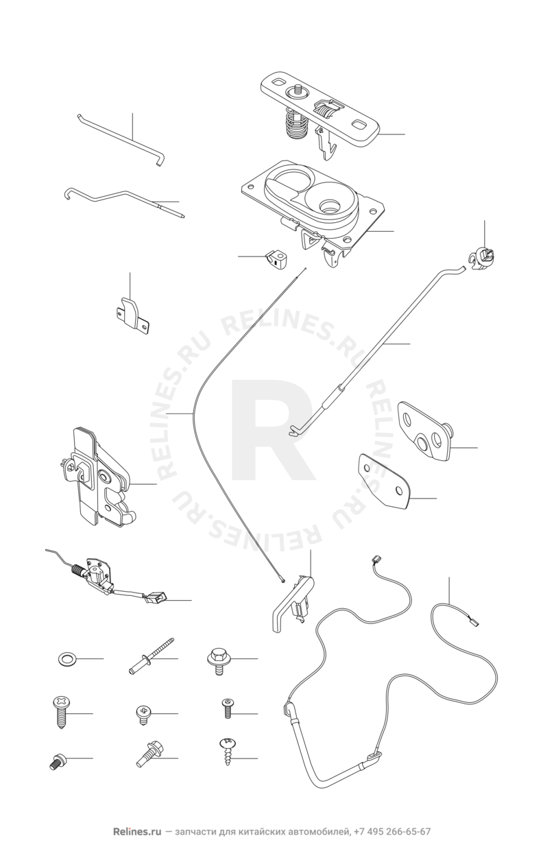 Замки, ручки капота и багажника, ручка открывания топливного бака Chery Amulet — схема