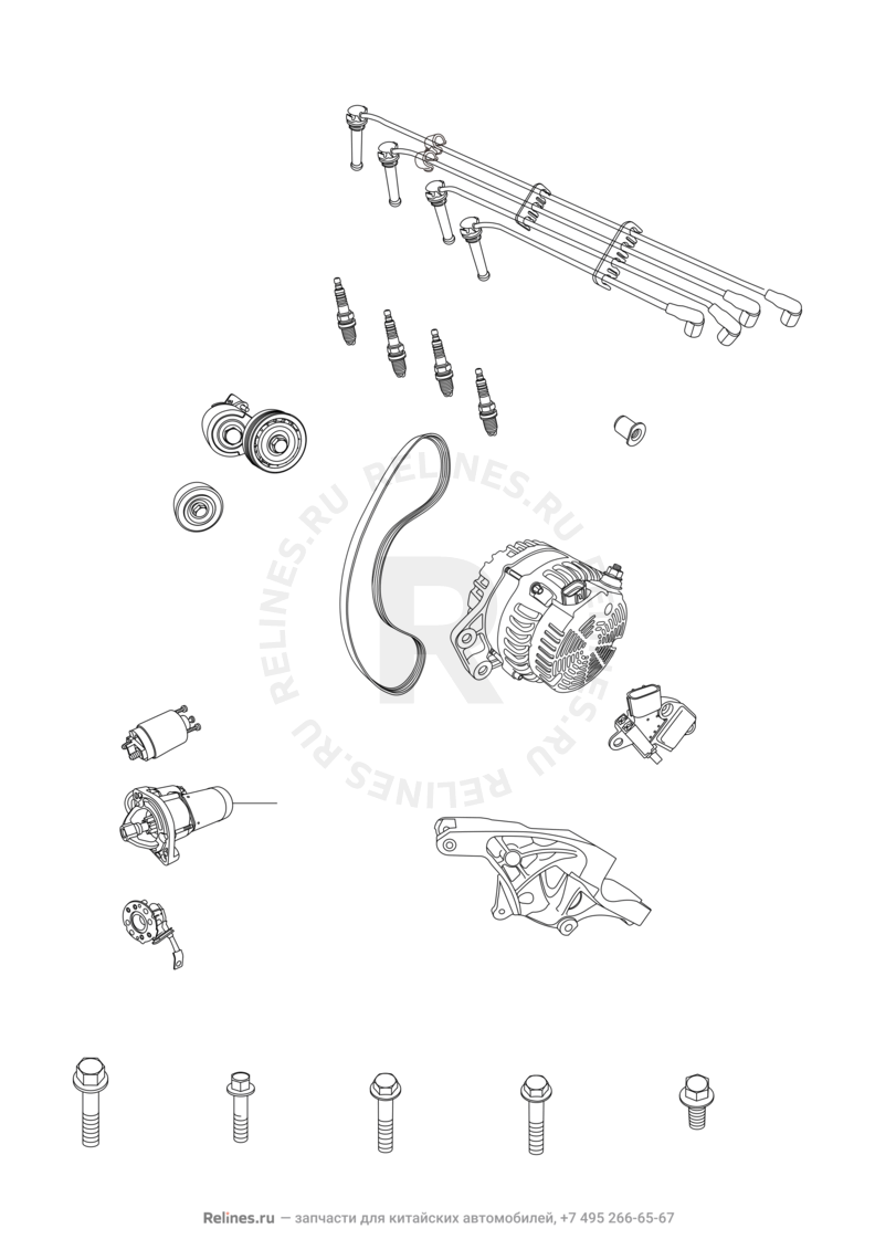 Стартер, генератор и ремень приводной гидроусилителя (ГУРа) и кондиционера Chery Eastar — схема