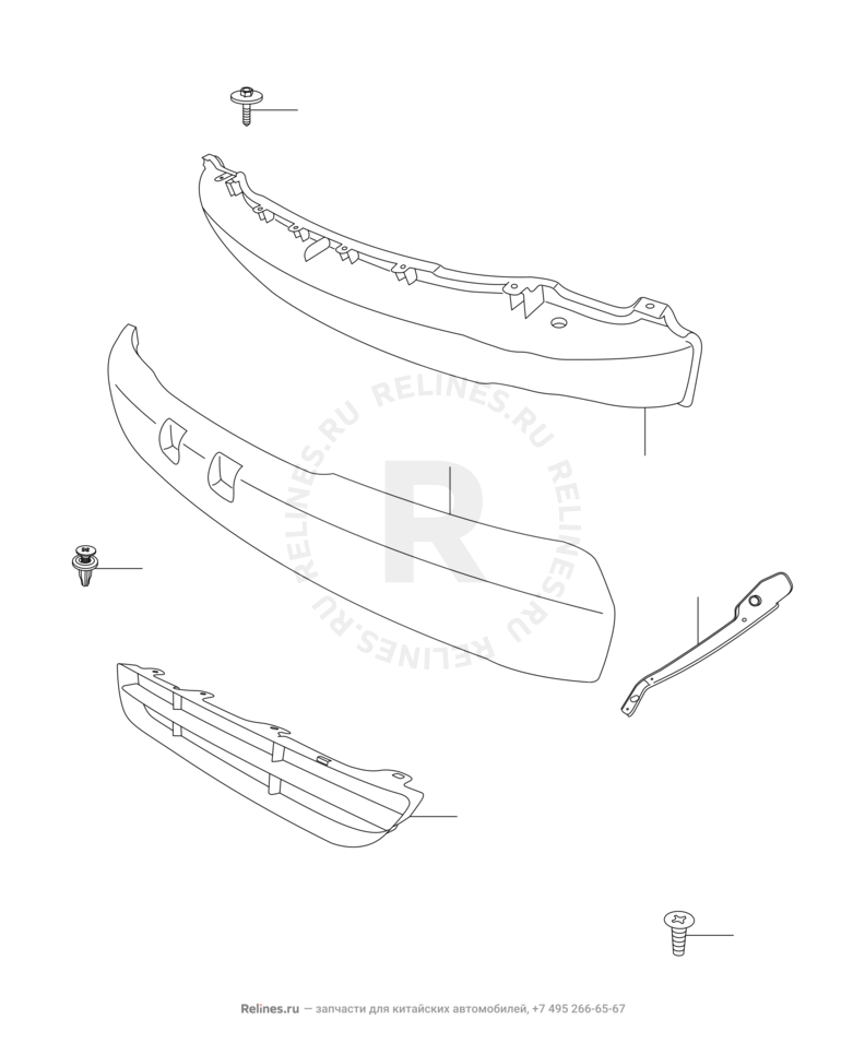 Передний бампер и другие детали фронтальной части Chery Eastar — схема