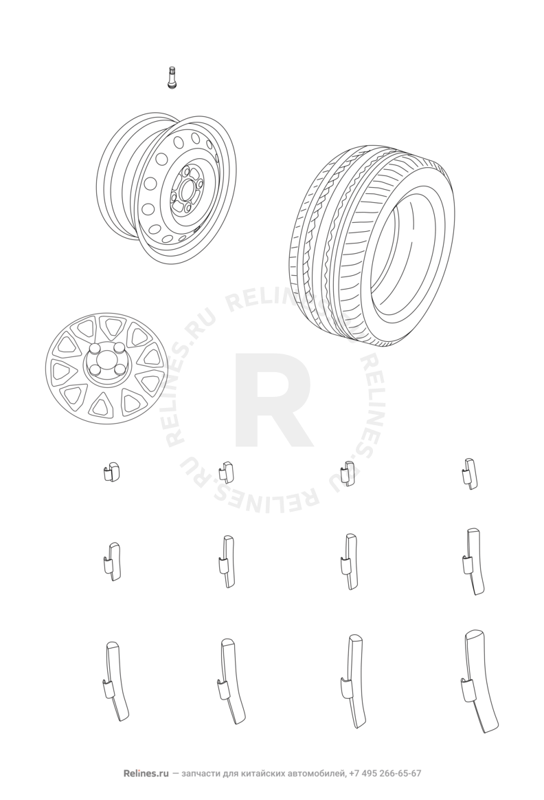 Колесные диски алюминиевые (литые) и шины (3) Chery Eastar — схема