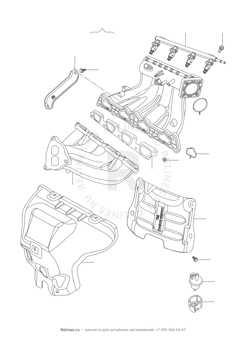 Запчасти Chery Tiggo 2 Поколение I (2016)  — Впускной и выпускной коллекторы, прокладки — схема
