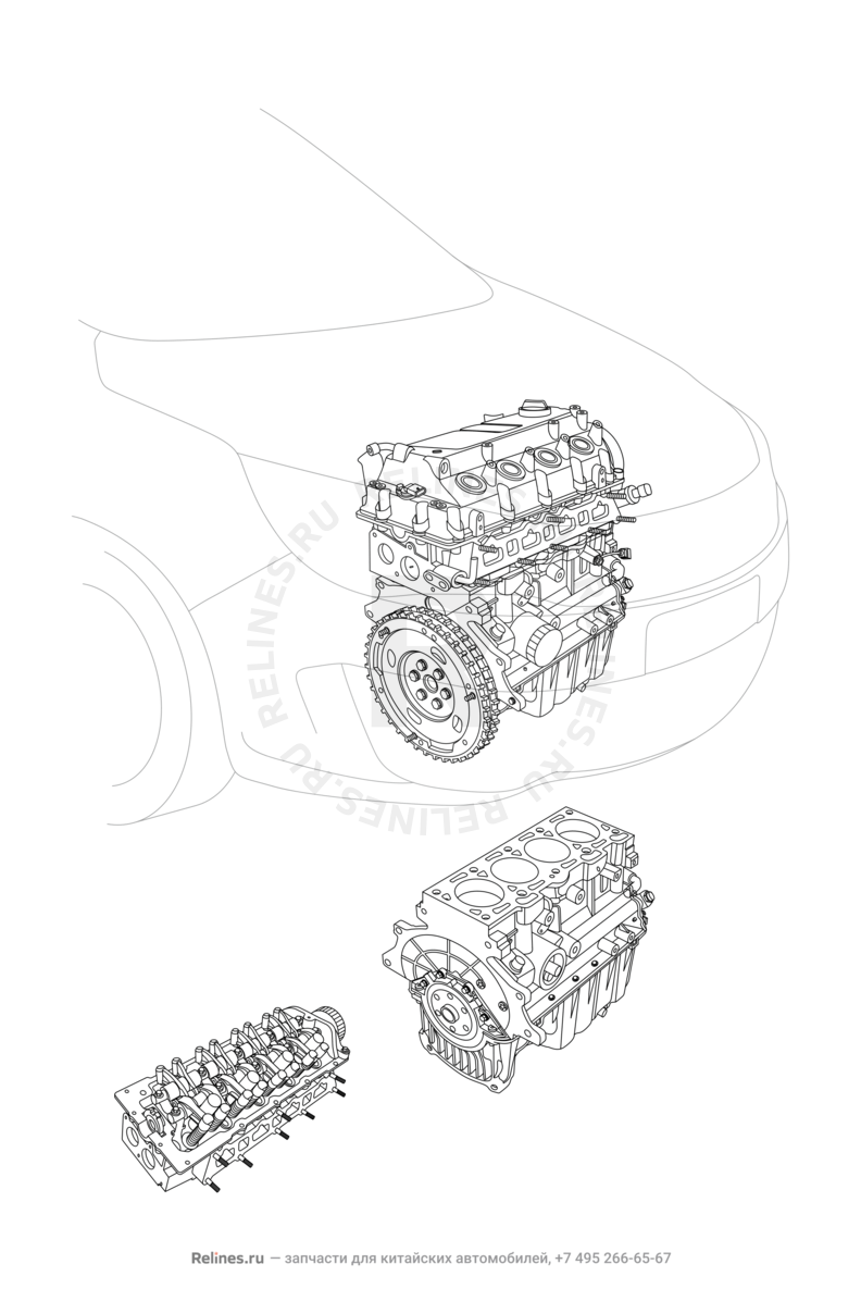 Запчасти Chery Tiggo 2 Поколение I (2016)  — Двигатель в сборе — схема