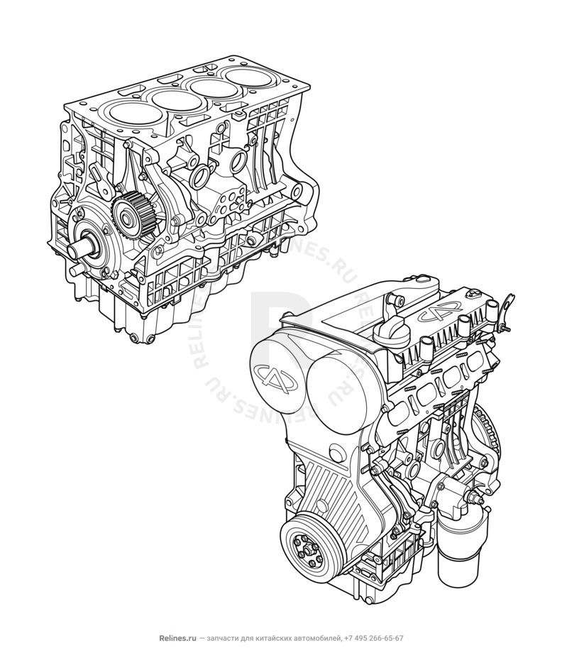 Запчасти Chery CrossEastar Поколение I (2006)  — Двигатель в сборе — схема