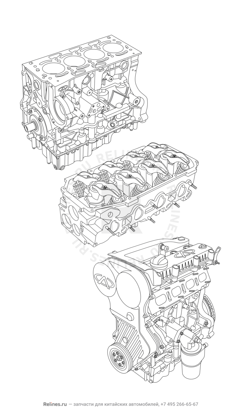 Запчасти Chery M11 Поколение I — седан (2008)  — Двигатель в сборе — схема