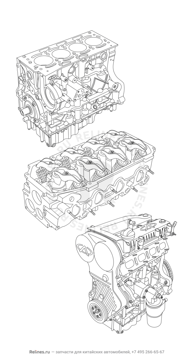 Запчасти Chery M11 Поколение I — седан (2008)  — Двигатель в сборе — схема