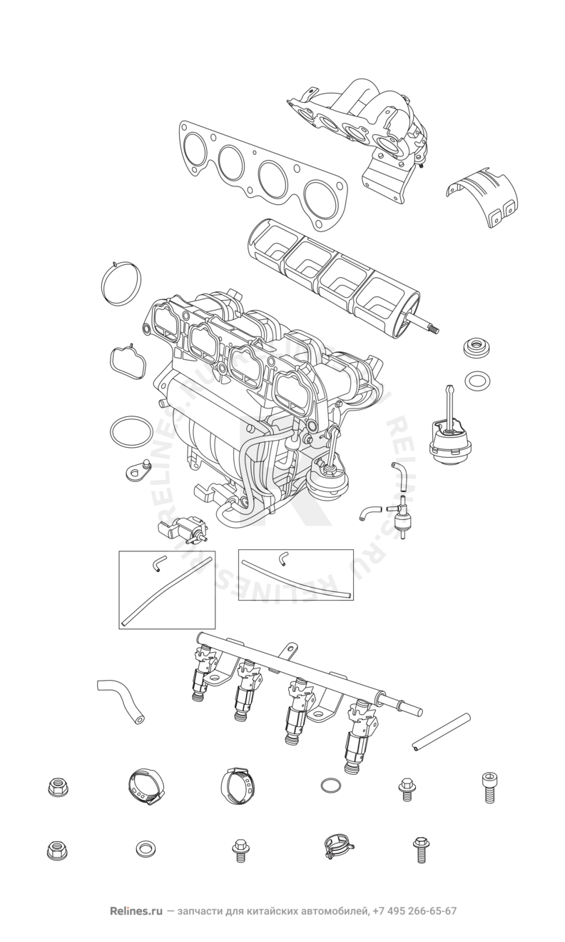 Запчасти Chery Arrizo 7 Поколение I (2013)  — Впускной и выпускной коллекторы, прокладки — схема
