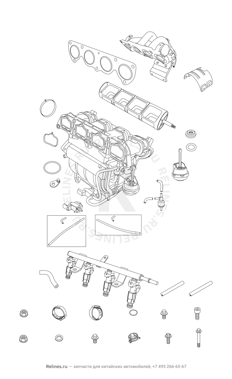 Запчасти Chery Arrizo 7 Поколение I (2013)  — Впускной и выпускной коллекторы, прокладки — схема