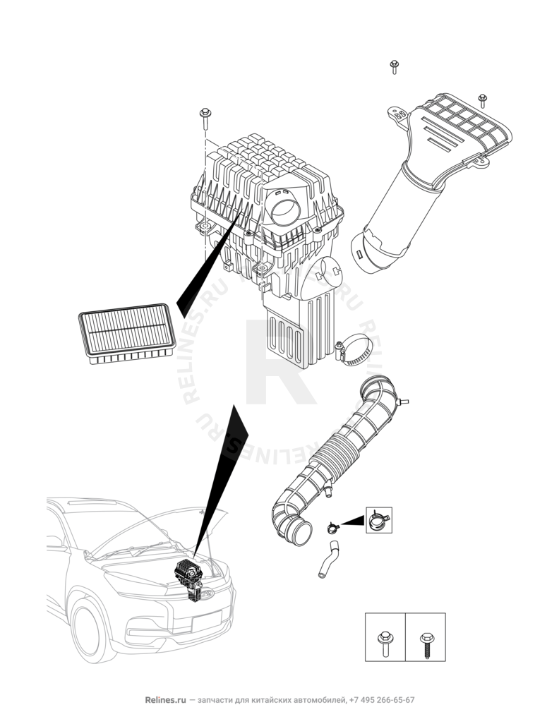 Запчасти Chery Tiggo 8 Поколение I (2018)  — Воздушный фильтр и корпус (2) — схема
