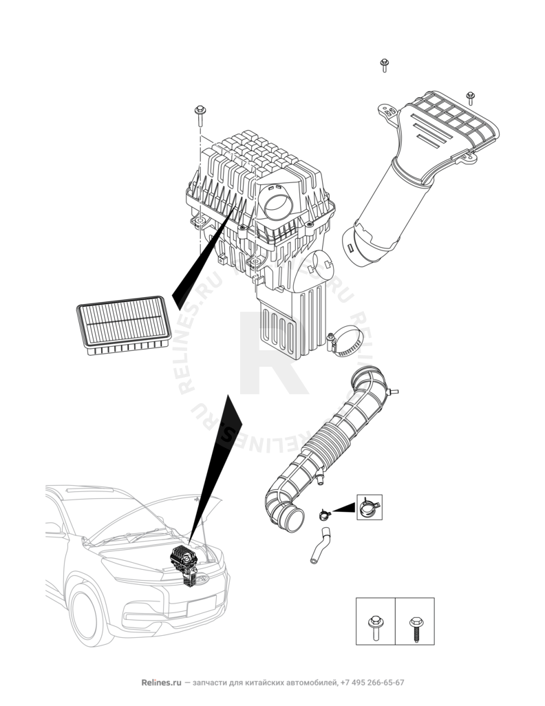 Воздушный фильтр и корпус (2) Chery Tiggo 8 — схема