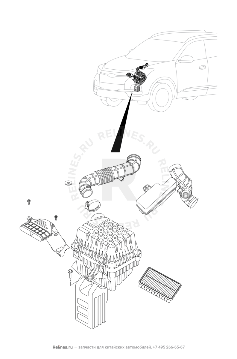 Запчасти Chery Tiggo 4 Поколение I — рестайлинг (2018)  — Воздушный фильтр и корпус (2) — схема