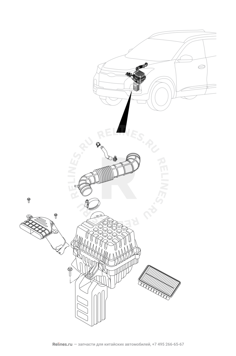 Запчасти Chery Tiggo 4 Поколение I — рестайлинг (2018)  — Воздушный фильтр и корпус (3) — схема
