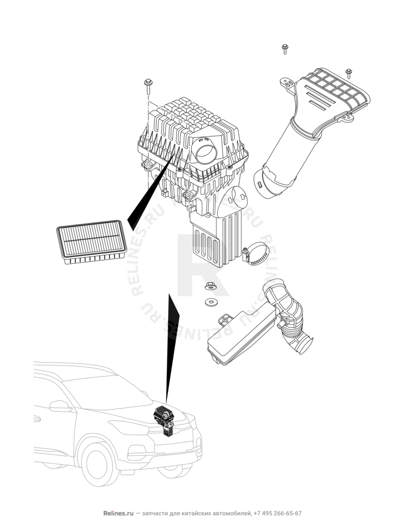 Запчасти Chery Tiggo 4 Поколение I — рестайлинг (2018)  — Воздушный фильтр и корпус (4) — схема